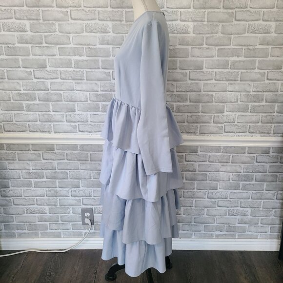 Boutique Sky Blue Ruffle Tiered Maxi Dress Long Sleeve Modest NEW XL Feminine - Picture 2 of 8